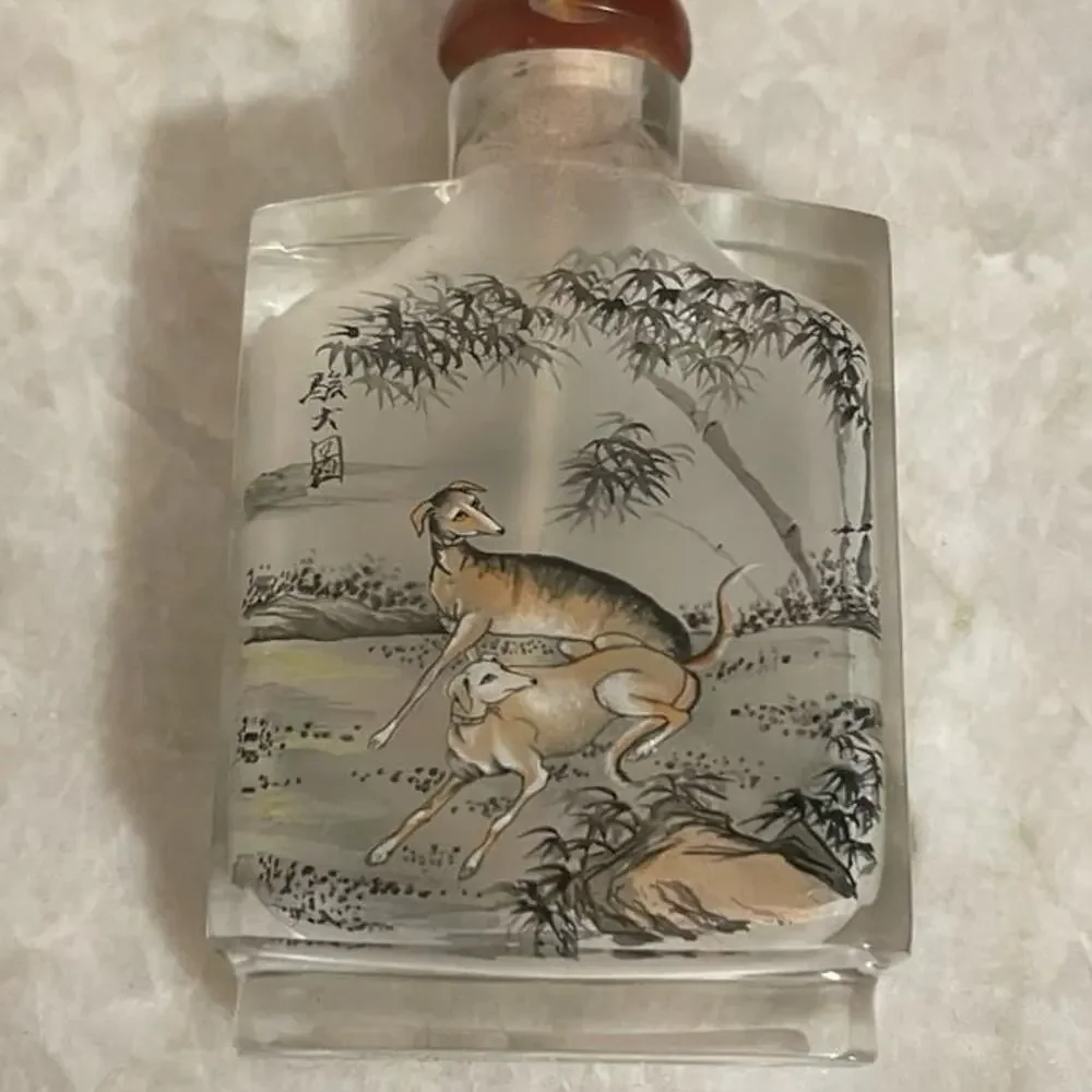 Vintage snuff Bottle asian with dogs